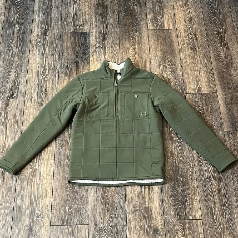 Under Armour Coldgear Loose Green Quarter-Zip Sherpa Lined Pullover Mens Small